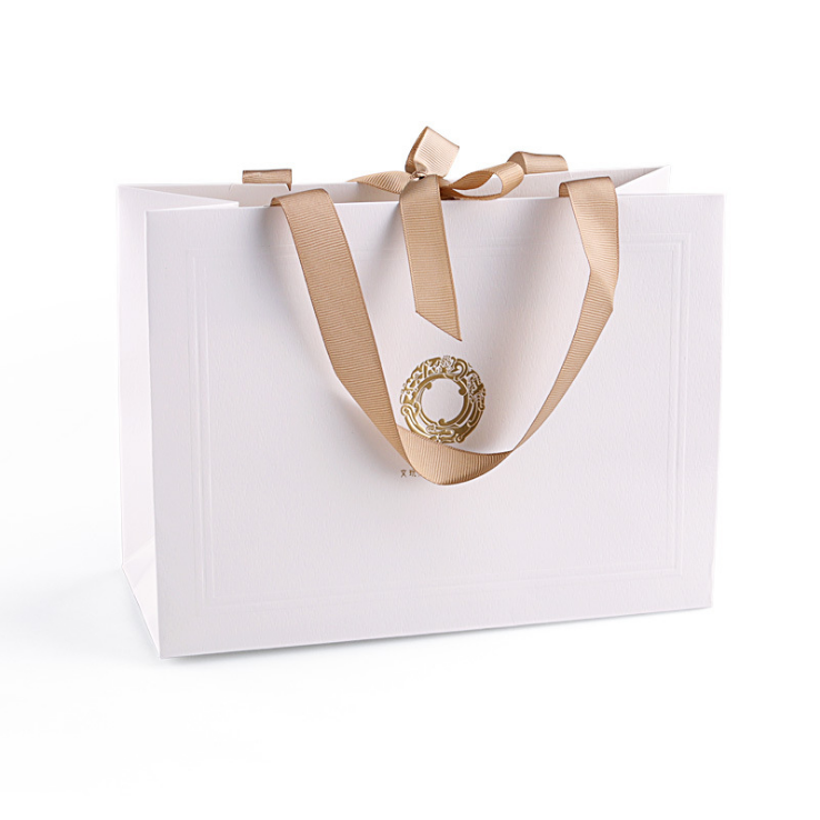 Kundenspezifische Luxus-Band-Griff-weiße Pappversandverpackungs-Papiertüte